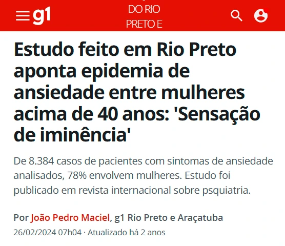 Manchete G1 sobre ansiedade